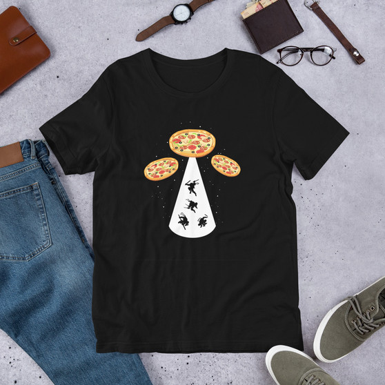 Black T-Shirt - Bella + Canvas 3001 Pizza UFO