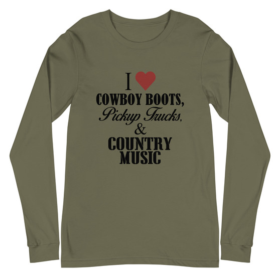 I Love Cowboy Boots Unisex Long Sleeve Tee - Bella + Canvas 3501 