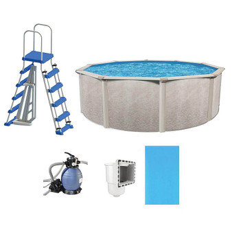 Aquarian - 15-foot x 52-inch Above Ground Swimming Pool Kit with Pump and Ladder Kit - Gray