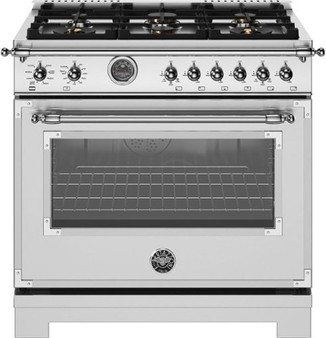 Bertazzoni - 36" Heritage Series range - Dual Fuel self clean oven - 6 brass burners - Stainless Steel