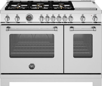 Bertazzoni - 48" Master Series range - Gas Oven - 6 brass burners + griddle - Stainless Steel