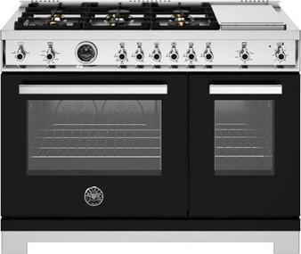 Bertazzoni - 48" Professional Series range - Gas Oven - 6 brass burners + griddle - Black