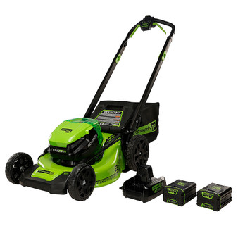 Greenworks - 80V 21" Cordless Self-Propelled Lawn Mower with (2) 4.0 Ah Batteries and Dual-Port Charger - Green