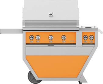 Hestan - 36'' Gas Grill, (3) Trellis, Rotisserie, Deluxe Cart with Double Side Burner - Orange