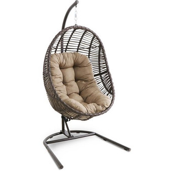 Mod Furniture - Avery Wicker Hanging Egg Chair with Cushion - Brown