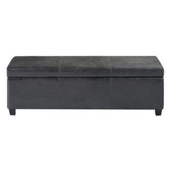 Simpli Home - Avalon Rectangular Contemporary Wood/Foam Bench Ottoman With Inner Storage - Distressed Black