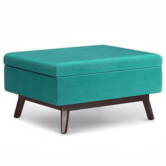 Simpli Home - Owen Coffee Table Storage Ottoman - Aqua Blue