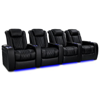 Valencia Theater Seating - Valencia Tuscany Heat & Massage Edition Home Theater Seating | Premium Top Grain Nappa 11000 Leather (Row of 4, Black) - Midnight Black