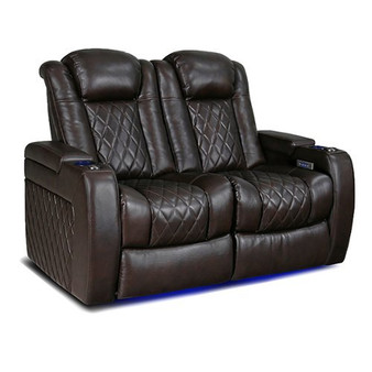 Valencia Theater Seating - Valencia Tuscany Home Theater Seating | Premium Top Grain 11000 Nappa Leather (Row of 2 Loveseats, Black) - Dark Chocolate