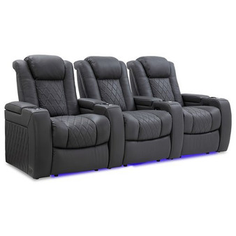 Valencia Theater Seating - Valencia Tuscany Home Theater Seating | Premium Top Grain 11000 Nappa Leather (Row of 3, Black) - Charcoal Grey