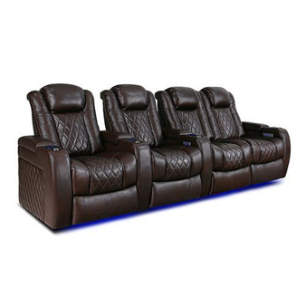 Valencia Theater Seating - Valencia Tuscany Home Theater Seating | Premium Top Grain 11000 Nappa Leather (Row of 4 Loveseats Right, Black) - Dark Chocolate