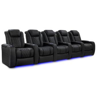 Valencia Theater Seating - Valencia Tuscany Luxury Edition Home Theater Seating | Semi-Aniline Italian 20000 Nappa Leather, (Row of 5) - Onyx