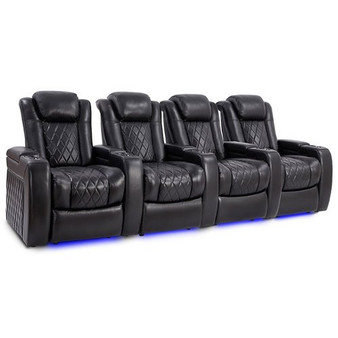 Valencia Theater Seating - Valencia Tuscany Slim Home Theater Seating | Premium Top Grain 11000 Nappa Leather (Row of 4, Black) - Midnight Black