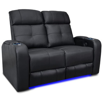 Valencia Theater Seating - Valencia Verona Power Headrest Home Theater Seating | Top Grain Genuine Leather 9000 (Row of 2 Loveseat) - Black