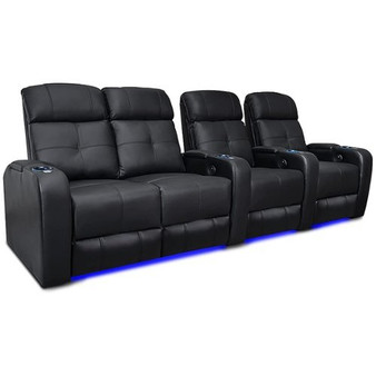 Valencia Theater Seating - Valencia Verona Power Headrest Home Theater Seating | Top Grain Genuine Leather 9000 (Row of 4 Loveseats Left) - Black