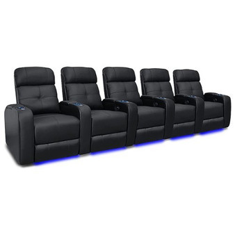 Valencia Theater Seating - Valencia Verona Power Headrest Home Theater Seating | Top Grain Genuine Leather 9000 (Row of 5) - Black