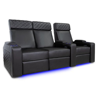 Valencia Theater Seating - Valencia Zurich Home Theater Seating | Premium Top Grain Nappa Leather 11000 (Row of 3 Loveseat Left) - Black