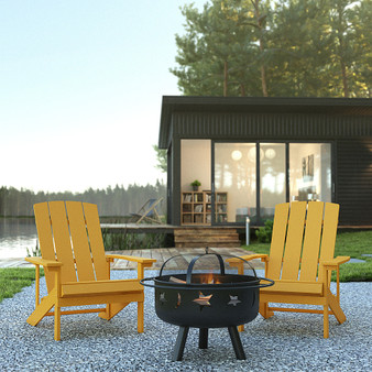 Flash Furniture - Charlestown Adirondack Chairs and Fire Pit - Yellow