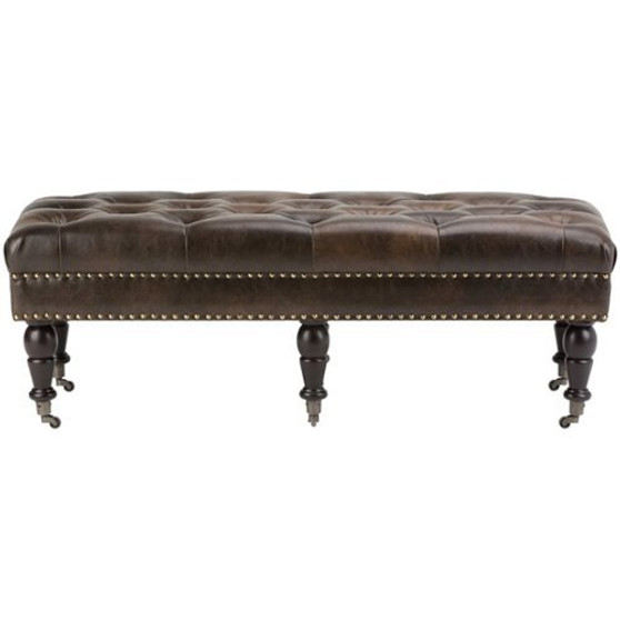 Simpli Home - Henley Traditional Bonded Leather Bench Ottoman - Distressed Brown