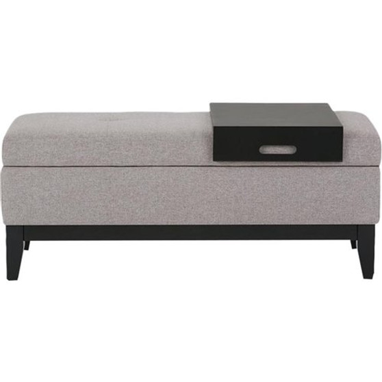 Simpli Home - Oregon Storage Ottoman Bench with Tray - Gray Cloud