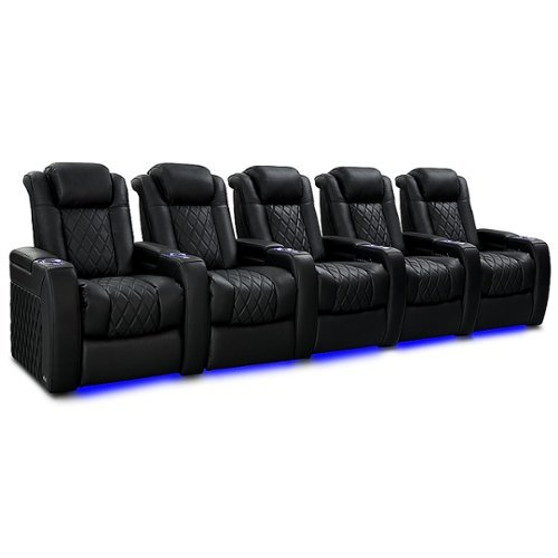 Valencia Theater Seating - Valencia Tuscany Slim Ultimate Edition Home Theater Seating | Semi-Aniline Italian Nappa 20000 Leather (Row of 5, Black) - Onyx