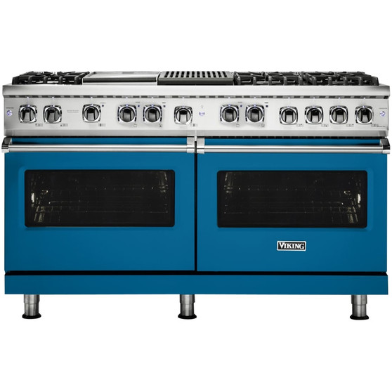 Viking - 5-Series Dual Fuel Self-Clean 60"W Sealed Burner Range - Alluvial Blue