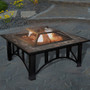 Nature Spring - Square Marble Tile Edge Wood Burning Fire Pit - Black and Orange