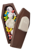 Custom Hand-Crafted Artwork on a Milk Chocolate Coffin filled with Candy! (Candies inside will vary.)