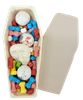 Custom Hand-Crafted Artwork on a White Pastel Coffin filled with Candy! (Candies inside will vary.)