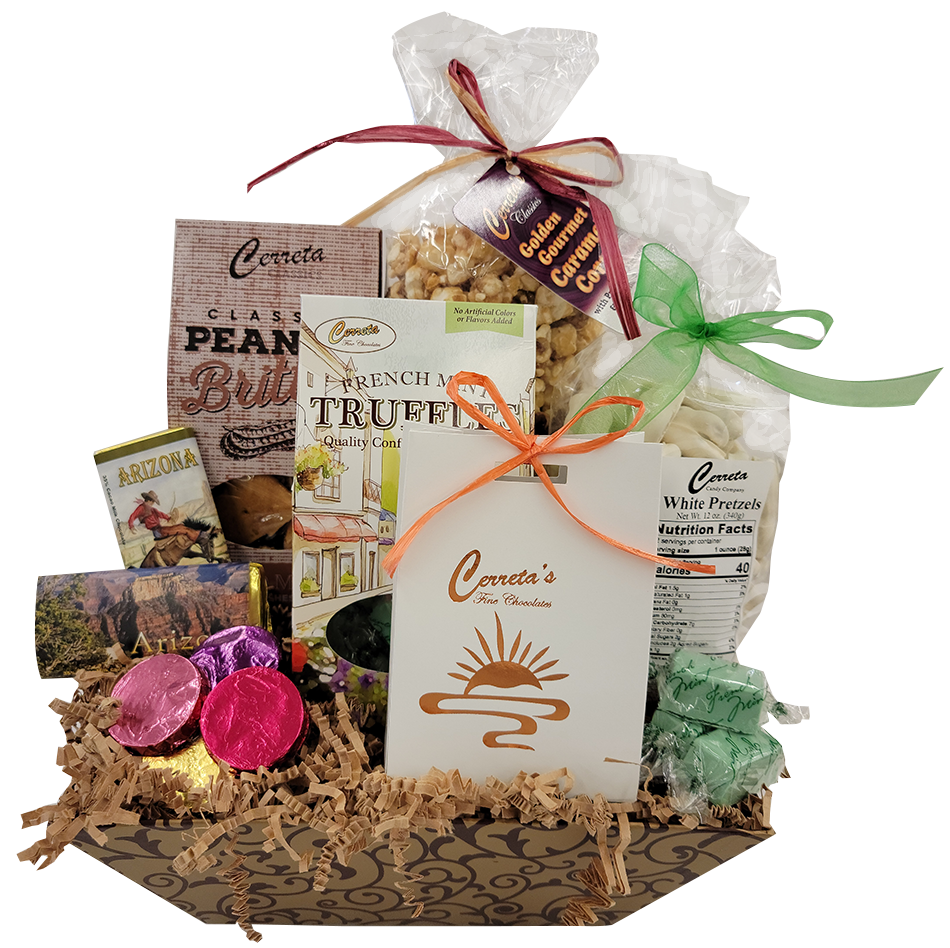 This gift basket would be great for any special occasion or to just let a special someone know you are thinking of them. A gift basket with a scrumptious variety of products to be sure to please anyone. 4 Lb. Basket.

*Substitution Policy: In some instances, our photo may represent an overall theme or look. Occasionally, substitutions happen due to availability and seasonality. If this is the case with the gift you've selected, we will ensure the style, theme and arrangement is preserved and will only substitute items of equal or higher value.
