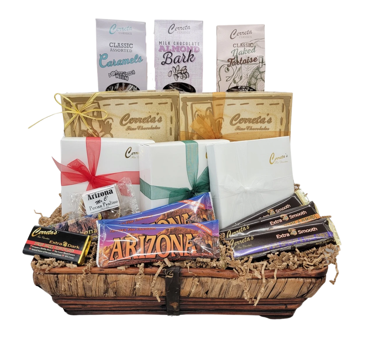 The Ultimate Chocoholic Experience! This is an amazing gift for the chocolate lover in your life. Whoever receives this gift may go into chocolate overload! 

*Substitution Policy: In some instances, our photo may represent an overall theme or look. Occasionally, substitutions happen due to availability and seasonality. If this is the case with the gift you've selected, we will ensure the style, theme and arrangement is preserved and will only substitute items of equal or higher value.