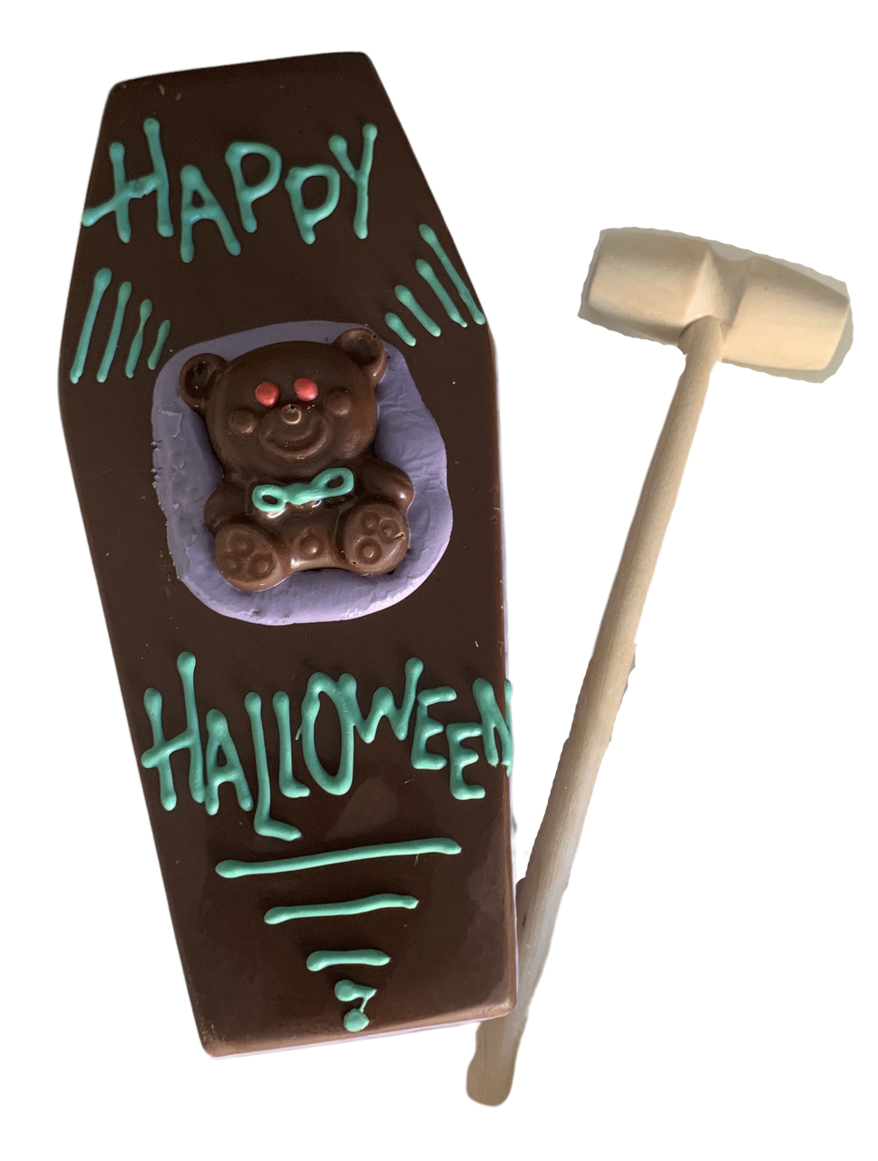 Custom Hand-Crafted Artwork on a Milk Chocolate Coffin filled with Candy! (Candies inside will vary.)