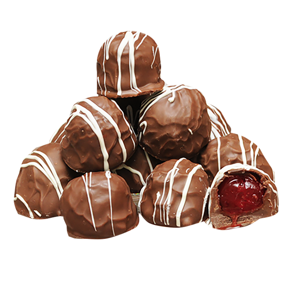 The perfect combination of sugar and cream with a maraschino cherry tucked inside. Enrobed in smooth milk chocolate, these melt in your mouth treats are then drizzled with white chocolate coating for a finishing touch. Packed in our elegant desert series box, ready for gift giving or occasion. 9oz. Box.