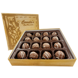 The perfect combination of sugar and cream with a maraschino cherry tucked inside. Enrobed in smooth milk chocolate, these melt in your mouth treats are then drizzled with white chocolate coating for a finishing touch. Packed in our elegant desert series box, ready for gift giving or occasion. 9oz. Box.