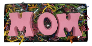 Pink Pastel Chocolate shaped into MOM letters in a Festive Box