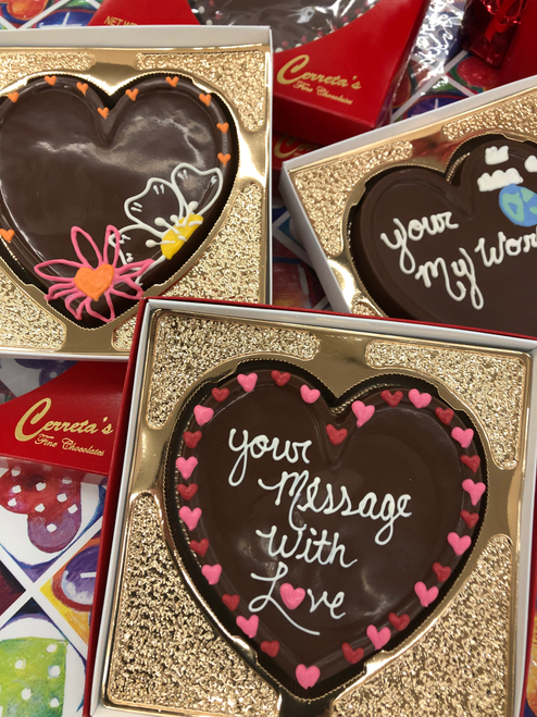 Nothing Says True Love like a Hand Painted Chocolate Heart! Customize your chocolate heart with a Valentine's message for your loved one! 
