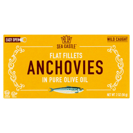 Sea castle flat anchovies in oil 2 oz