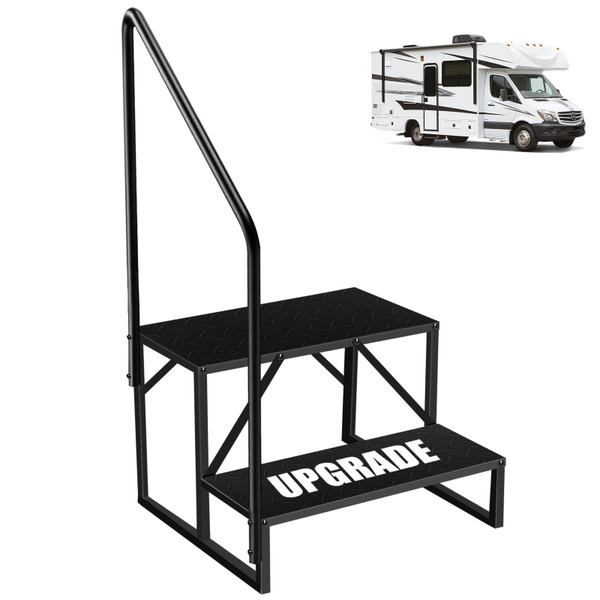 Hot Tub Steps Outdoor, 2 RV Steps with Handrail, Portable RV Stairs 3 Step, Heavy Duty Truck Camper Steps Ladders for Travel Trailers, 5th Wheel, Motor Home, Spa, and Porch