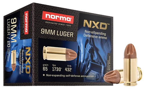 Norma NXD 9mm Luger 65gr Self Defense Handgun Ammunition, 20 Round Box - 611140020