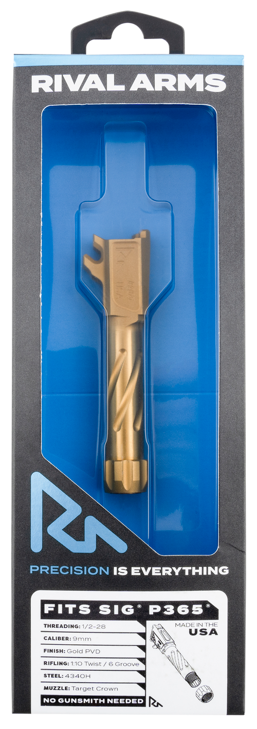 Rival Arms Precision Match Grade 9mm Luger 3.10" Fluted Threaded Barrel, Gold PVD - RA20P002E