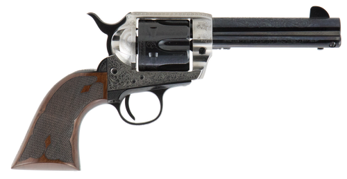 Cimarron Frontier 45 Colt 4.75" 6rd Revolver, Blued/Old Silver Engraved - PP410LSFW