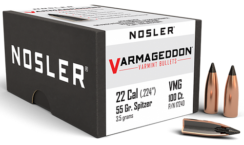 Nosler Varmageddon 22 Caliber 55gr Flat Base Tipped Reloading Bullets - 17240
