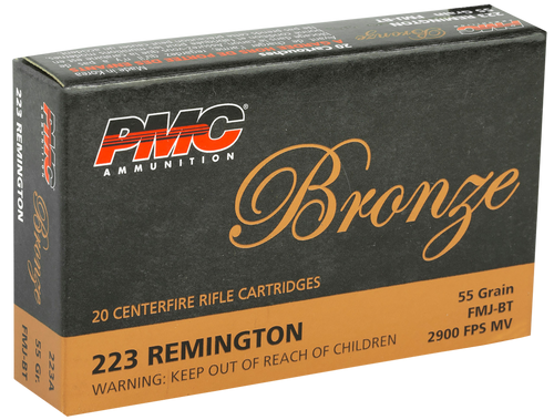 PMC Bronze 223 Rem 55gr FMJ Boat Tail Rifle Ammunition - 223A