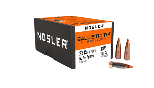 Nosler Ballistic Tip Varmint 22 Cal 55gr Spitzer Point Orange Tip - 39526