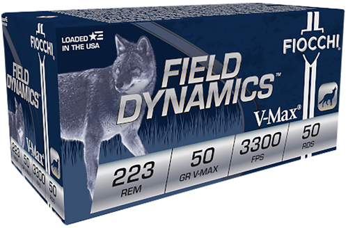 Fiocchi Field Dynamics 223 Rem 50gr V-Max Rifle Ammo, 20 Rounds - 223HVA20