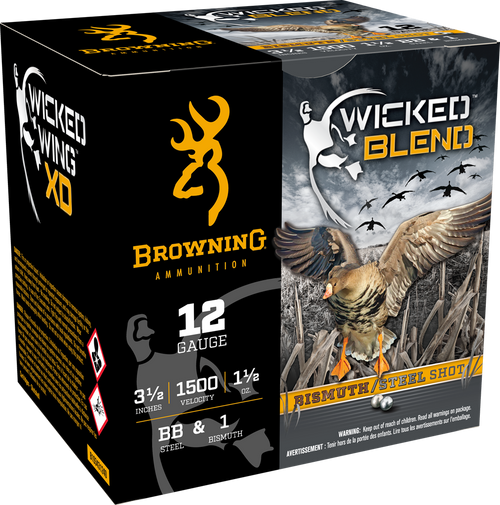 Browning Wicked Blend Steel 12 Gauge 3.50" 1 1/2oz BB/1BI Shot 25 Round Box - B193431240