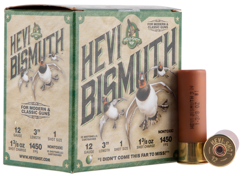 HEVI-Shot HEVI-Bismuth Plastic 12 Gauge 3" 1 3/8oz #1 Shot 25 Round Box - HS14001
