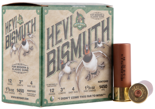 HEVI-Shot HEVI-Bismuth Plastic 12 Gauge 3" 1 3/8oz #4 Shot 25 Round Box - HS14004