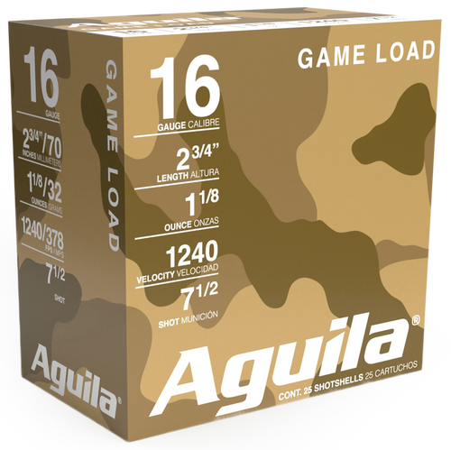 Aguila Game Load Plastic 16 Gauge 2.75" 1 1/8oz #7.5 Shot 25 Round Box - 1CHB1607