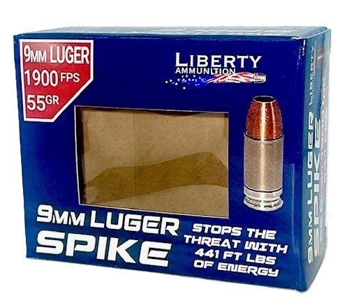 Liberty Ammunition Spike 9mm 55gr Copper HP Handgun Ammo, 20rd Box - LA-SPI9MM-55-2000